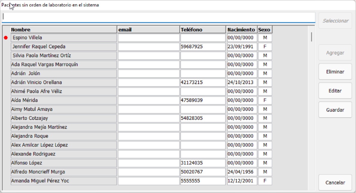 Ajustes, revisión de pacientes sin orden