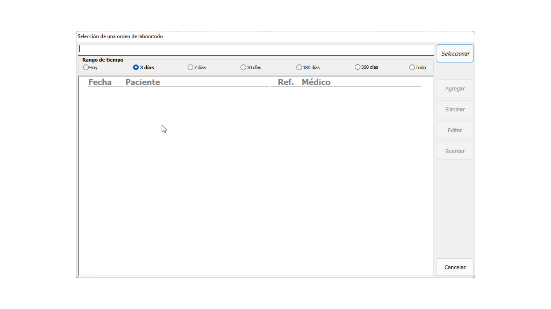 Selección de una orden de laboratorio